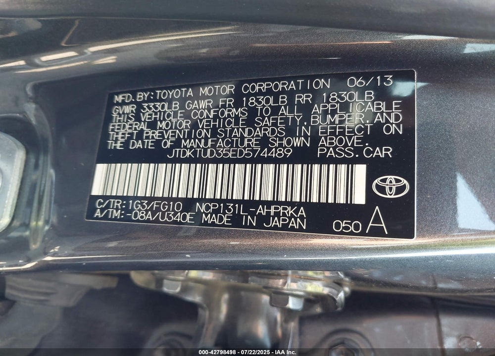2014 TOYOTA YARIS VIN: JTDKTUD35ED574489