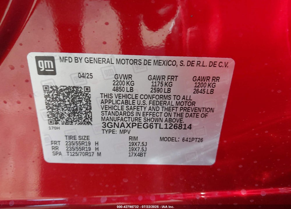 2026 CHEVROLET EQUINOX AWD LT VIN: 3GNAXPEG6TL126814