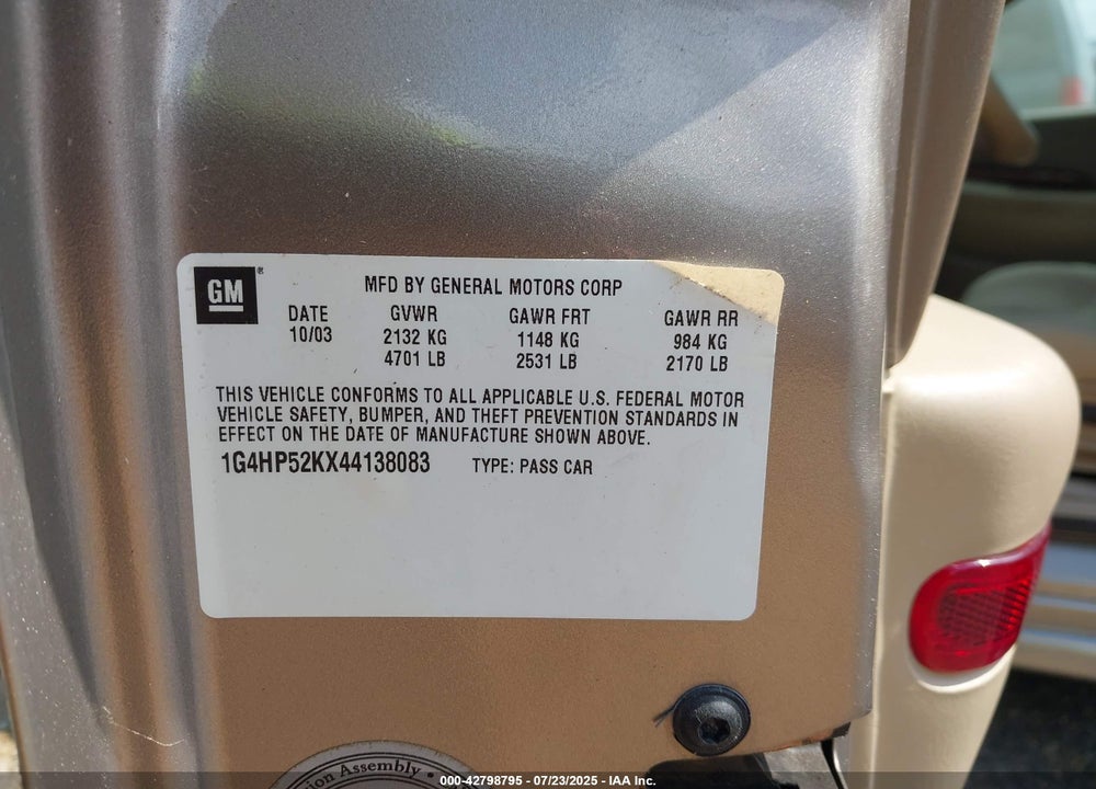 2004 BUICK LESABRE CUSTOM VIN: 1G4HP52KX44138083