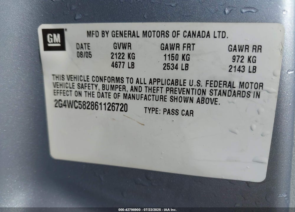 2006 BUICK LACROSSE CX VIN: 2G4WC582861126720