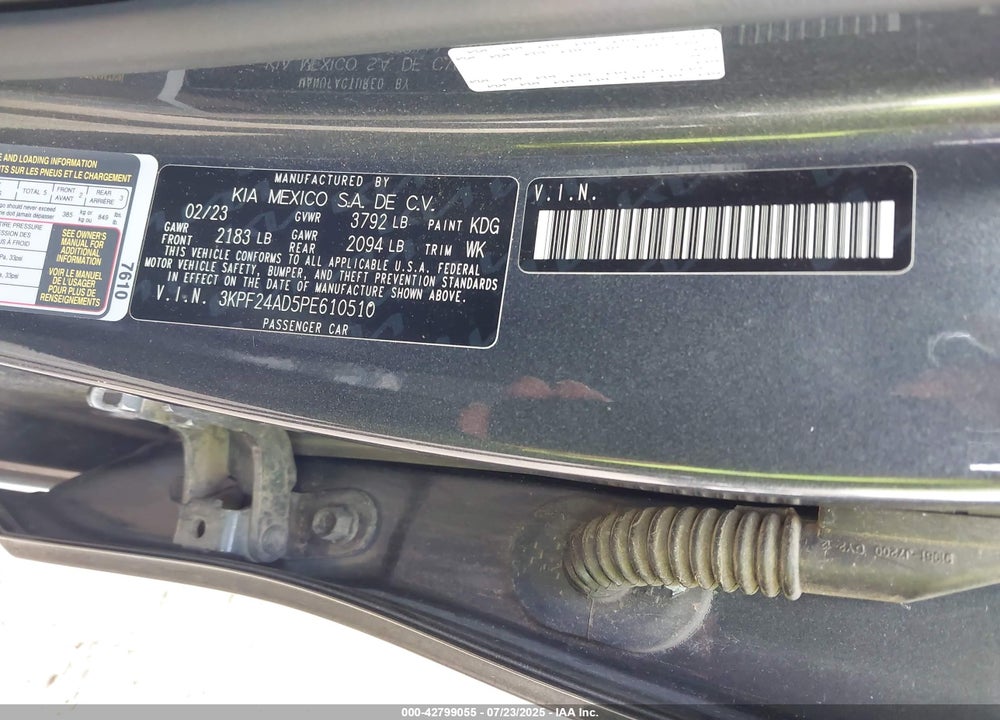 2023 KIA FORTE VIN: 3KPF24AD5PE610510