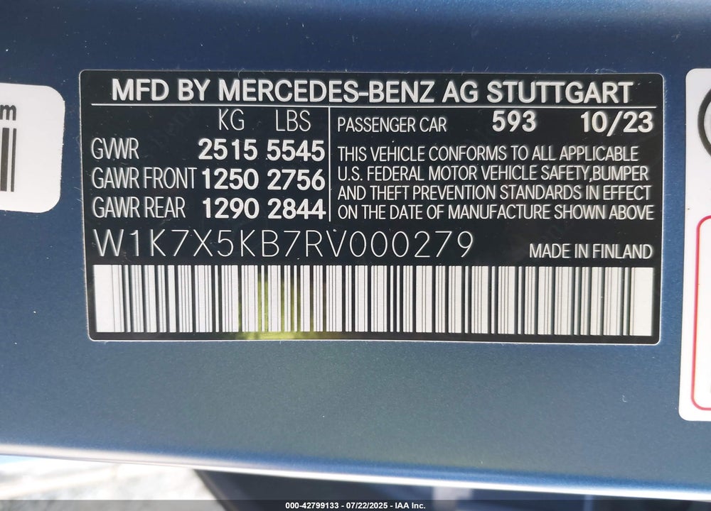 2024 MERCEDES-BENZ AMG GT 43 4-DOOR COUPE VIN: W1K7X5KB7RV000279