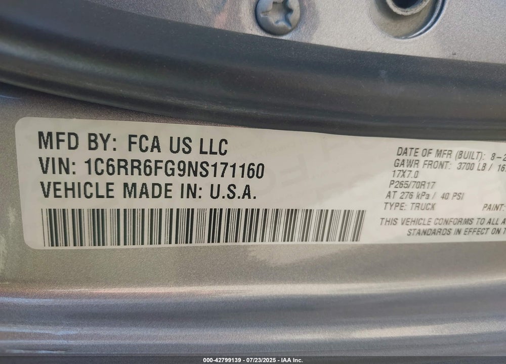2022 RAM 1500 CLASSIC TRADESMAN 4X2 6'4 BOX VIN: 1C6RR6FG9NS171160