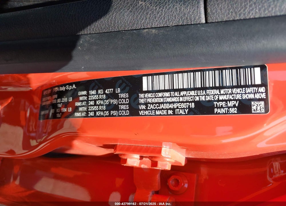 2017 JEEP RENEGADE LATITUDE FWD VIN: ZACCJABB4HPE60718