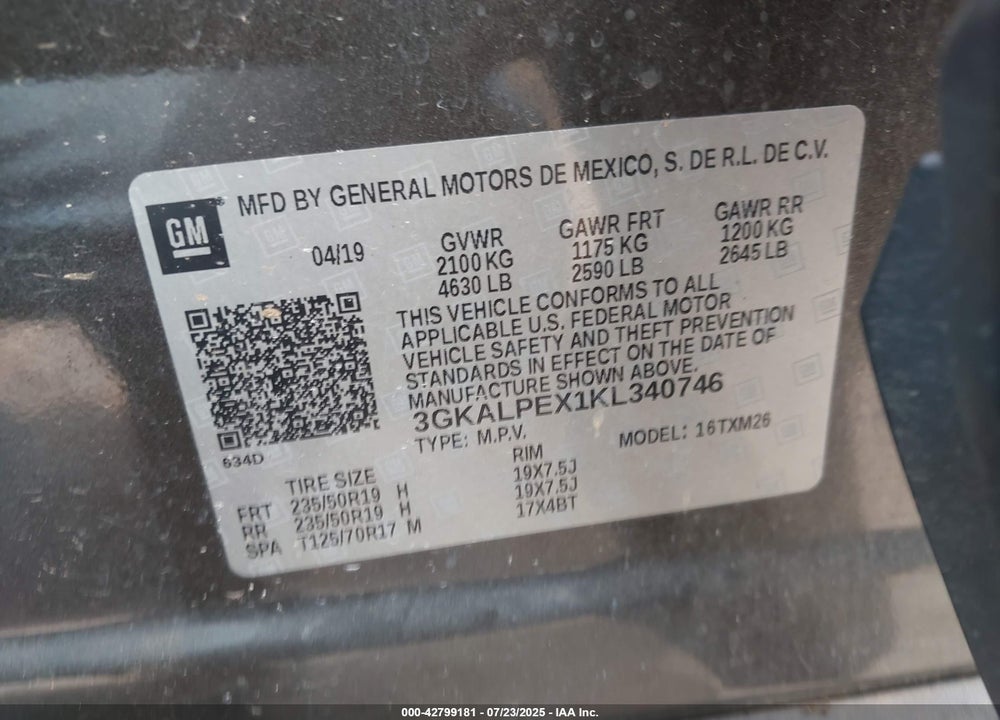 2019 GMC TERRAIN VIN: 3GKALPEX1KL340746