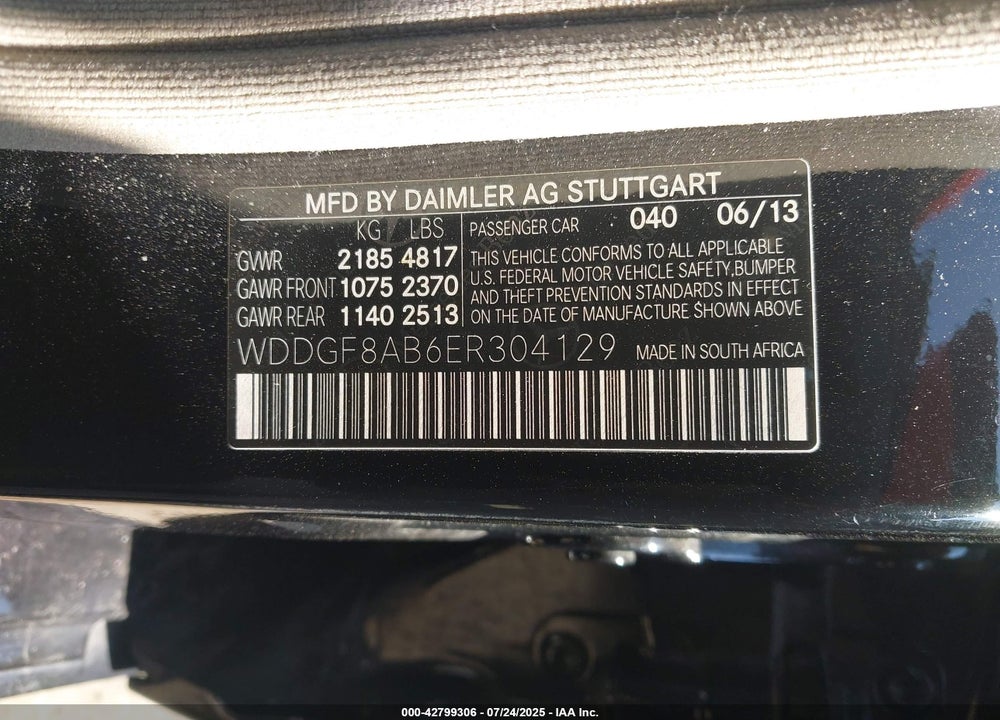 2014 MERCEDES-BENZ C CLASS VIN: WDDGF8AB6ER304129
