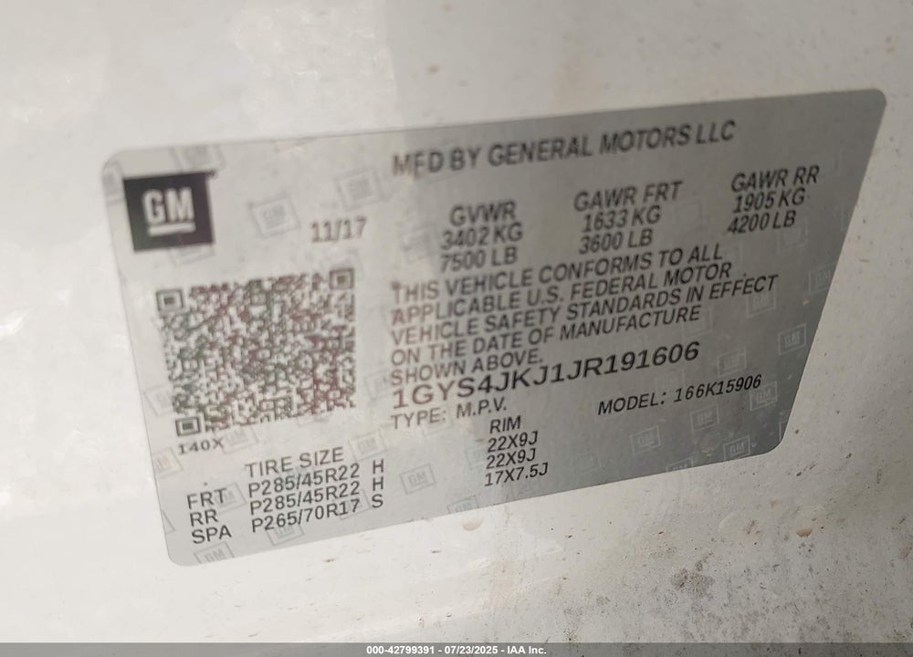 2018 CADILLAC ESCALADE ESV VIN: 1GYS4JKJ1JR191606