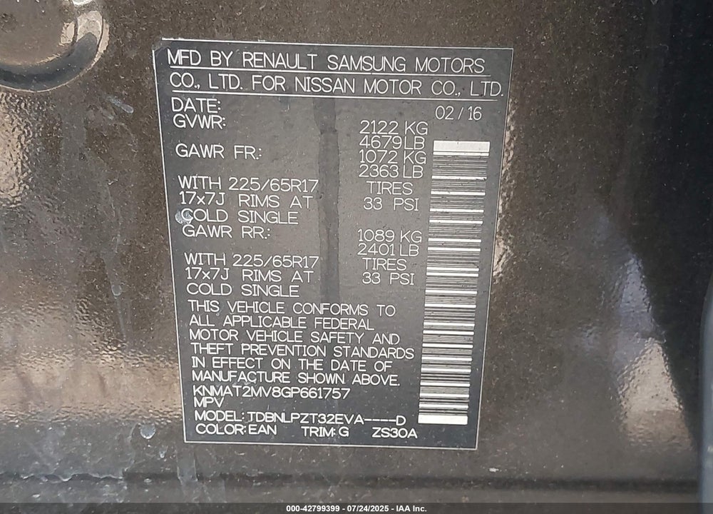 2016 NISSAN ROGUE VIN: KNMAT2MV8GP661757