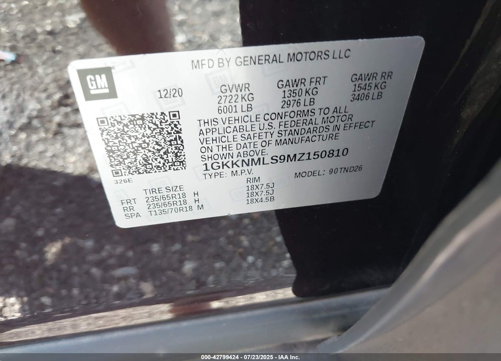 2021 GMC ACADIA FWD SLT VIN: 1GKKNMLS9MZ150810