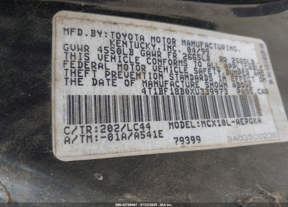 1999 TOYOTA AVALON XLS VIN: 4T1BF18B0XU339973