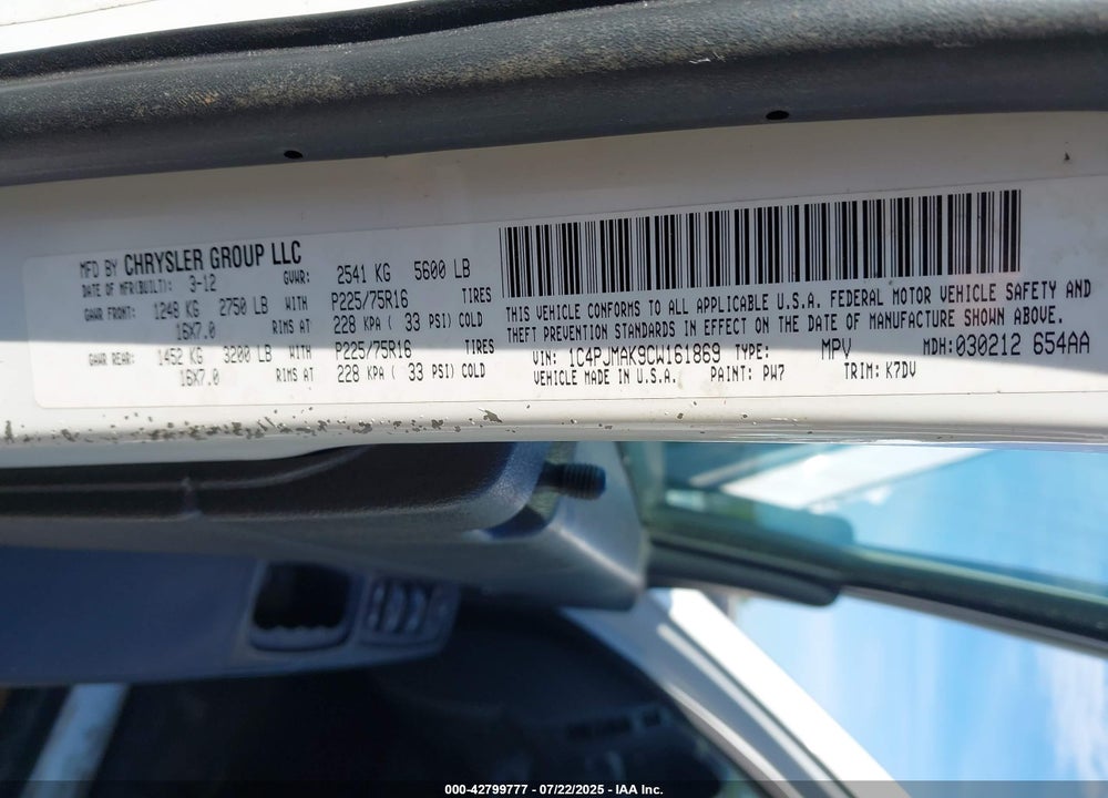 2012 JEEP LIBERTY VIN: 1C4PJMAK9CW161869
