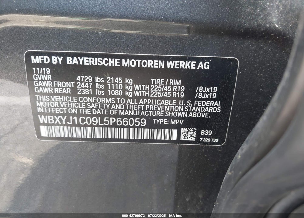 2020 BMW X2 VIN: WBXYJ1C09L5P66059