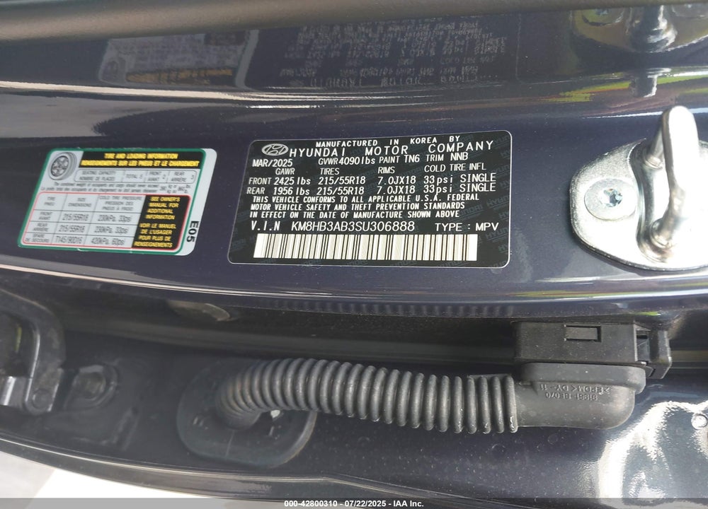 2025 HYUNDAI KONA SEL VIN: KM8HB3AB3SU306888