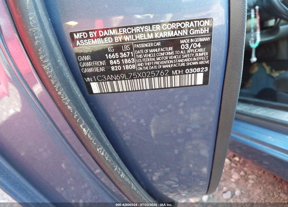 2005 CHRYSLER CROSSFIRE VIN: 1C3AN69L75X025762