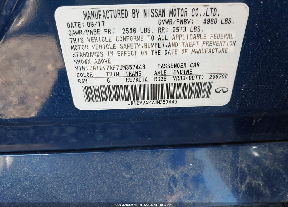 2018 INFINITI Q50 VIN: JN1EV7AP7JM357443