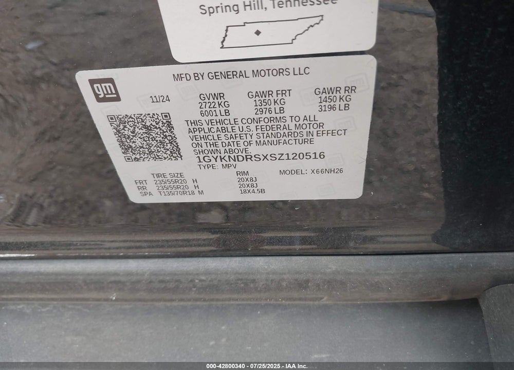 2025 CADILLAC XT5 VIN: 1GYKNDRSXSZ120516