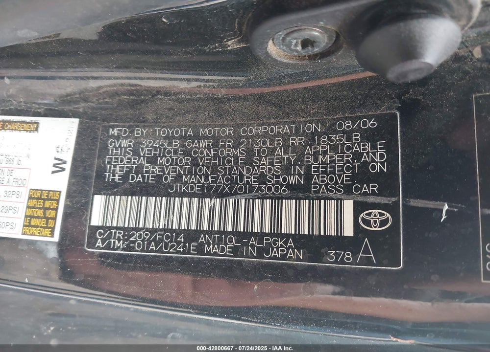 2007 SCION TC VIN: JTKDE177X70173006