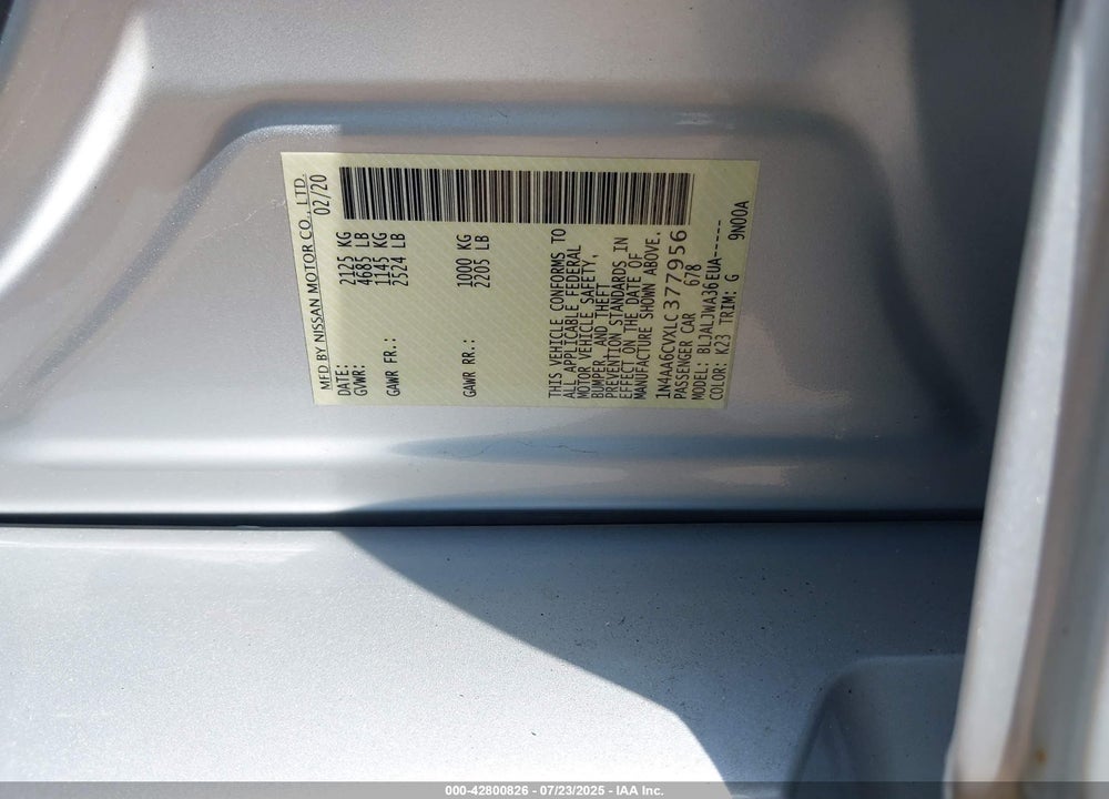2020 NISSAN MAXIMA VIN: 1N4AA6CVXLC377956