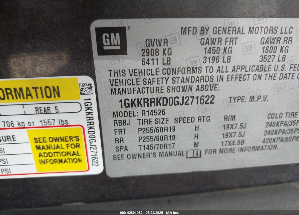 2016 GMC ACADIA VIN: 1GKKRRKD0GJ271622