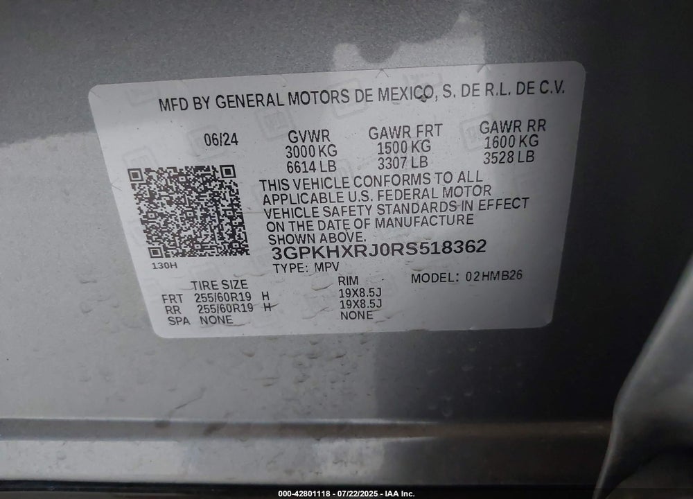 2024 HONDA PROLOGUE VIN: 3GPKHXRJ0RS518362