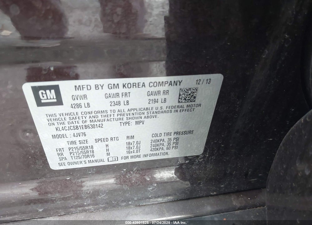 2014 BUICK ENCORE VIN: KL4CJCSB1EB630142