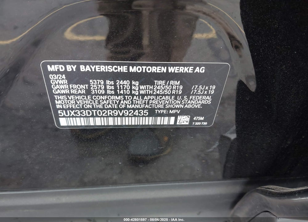 2024 BMW X4 XDRIVE30I VIN: 5UX33DT02R9V92435