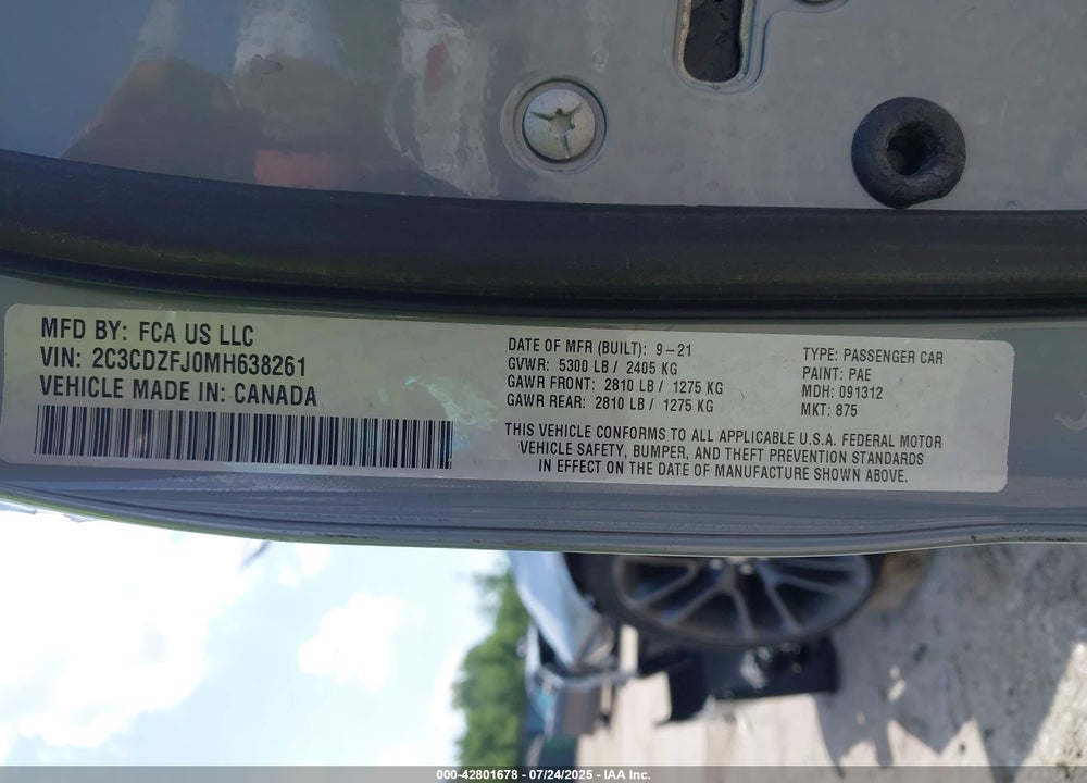 2021 DODGE CHALLENGER R/T SCAT PACK VIN: 2C3CDZFJ0MH638261