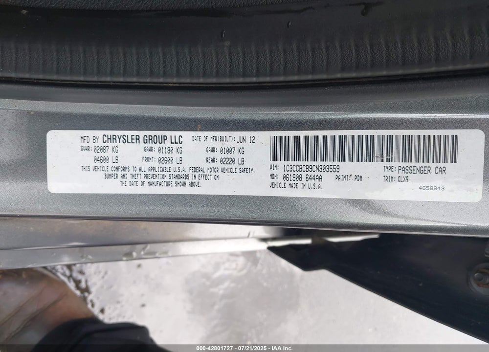 2012 CHRYSLER 200 VIN: 1C3CCBCB9CN303559