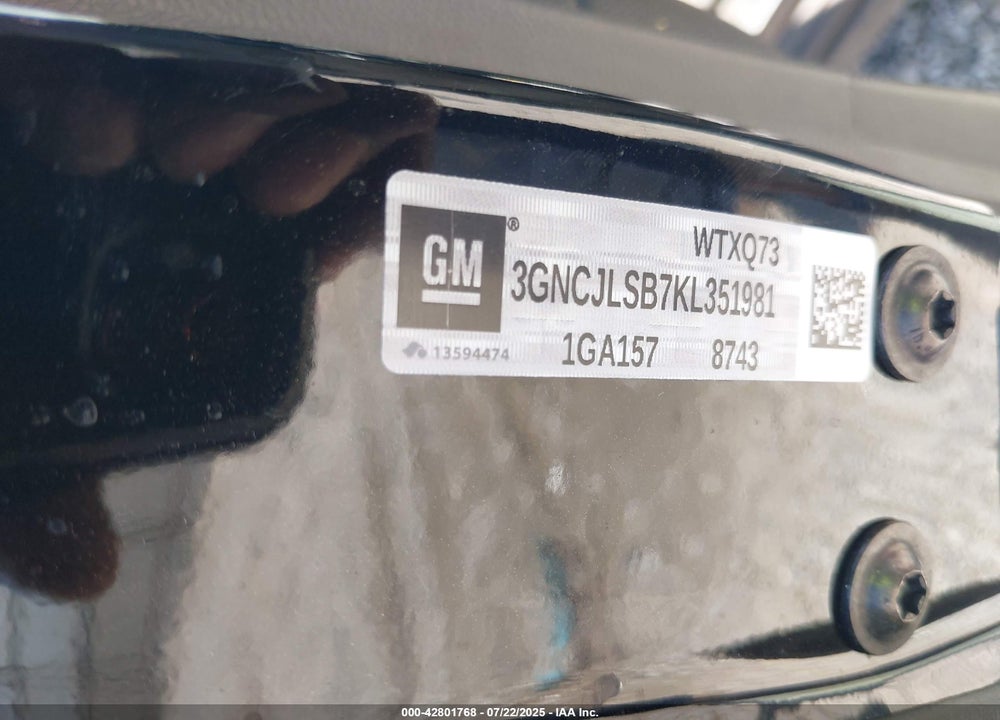 2019 CHEVROLET TRAX VIN: 3GNCJLSB7KL351981