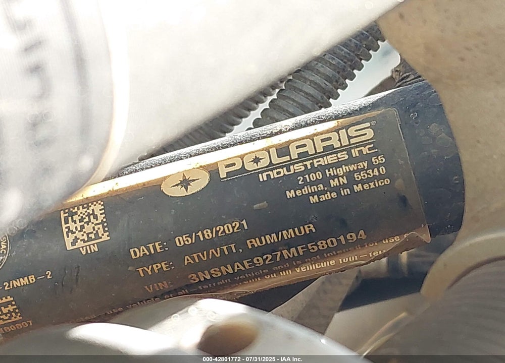 2021 POLARIS RZR XP TURBO VIN: 3NSNAE927MF580194