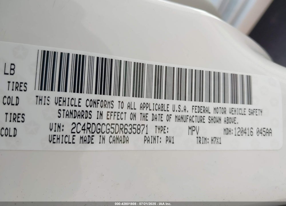 2013 DODGE GRAND CARAVAN SXT VIN: 2C4RDGCG5DR635871