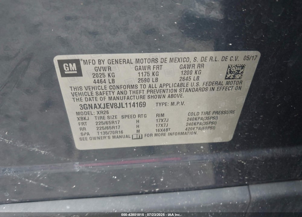 2018 CHEVROLET EQUINOX VIN: 3GNAXJEV8JL114169