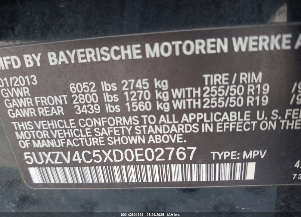 2013 BMW X5 XDRIVE35I/XDRIVE35I PREMIUM/XDRIVE35I SPORT ACTIVITY VIN: 5UXZV4C5XD0E02767