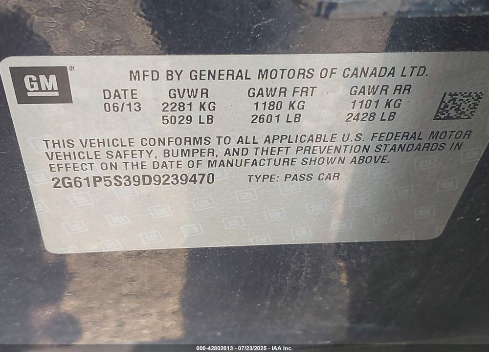2013 CADILLAC XTS VIN: 2G61P5S39D9239470