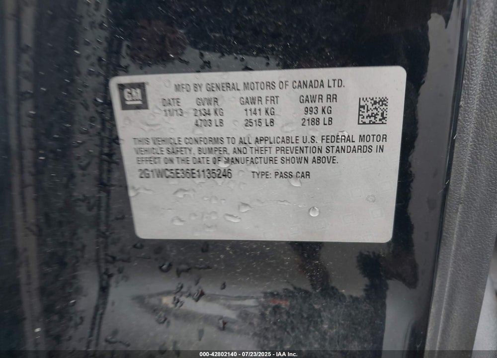 2014 CHEVROLET IMPALA LIMITED VIN: 2G1WC5E36E1135246