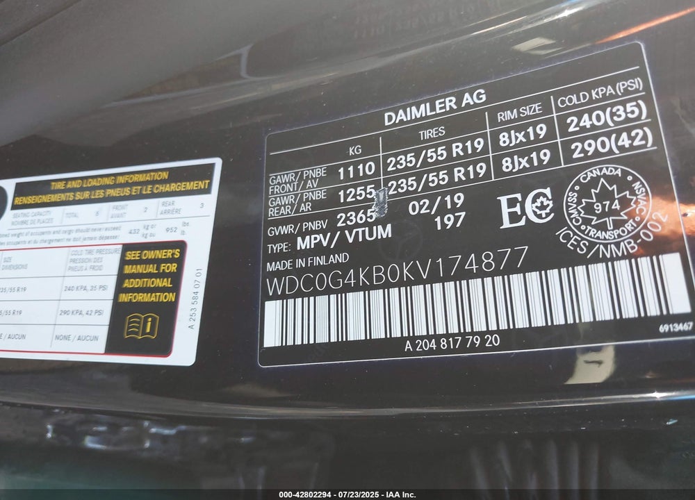 2019 MERCEDES-BENZ GLC 300 4MATIC VIN: WDC0G4KB0KV174877