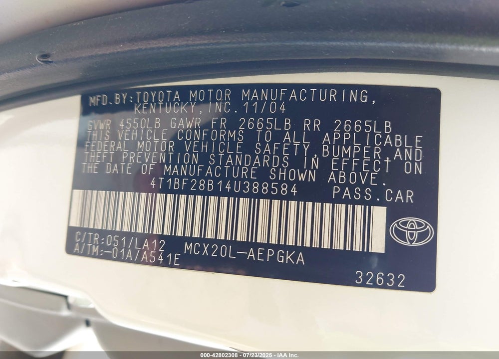2004 TOYOTA AVALON XLS VIN: 4T1BF28B14U388584