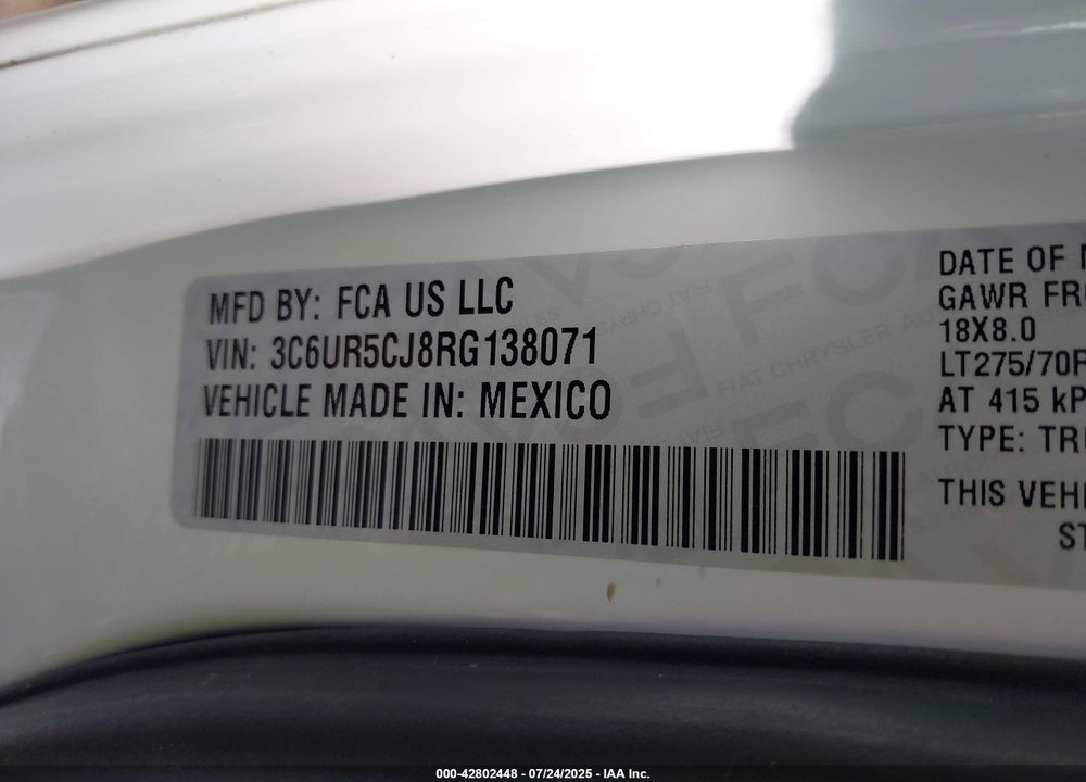 2024 RAM 2500 VIN: 3C6UR5CJ8RG138071