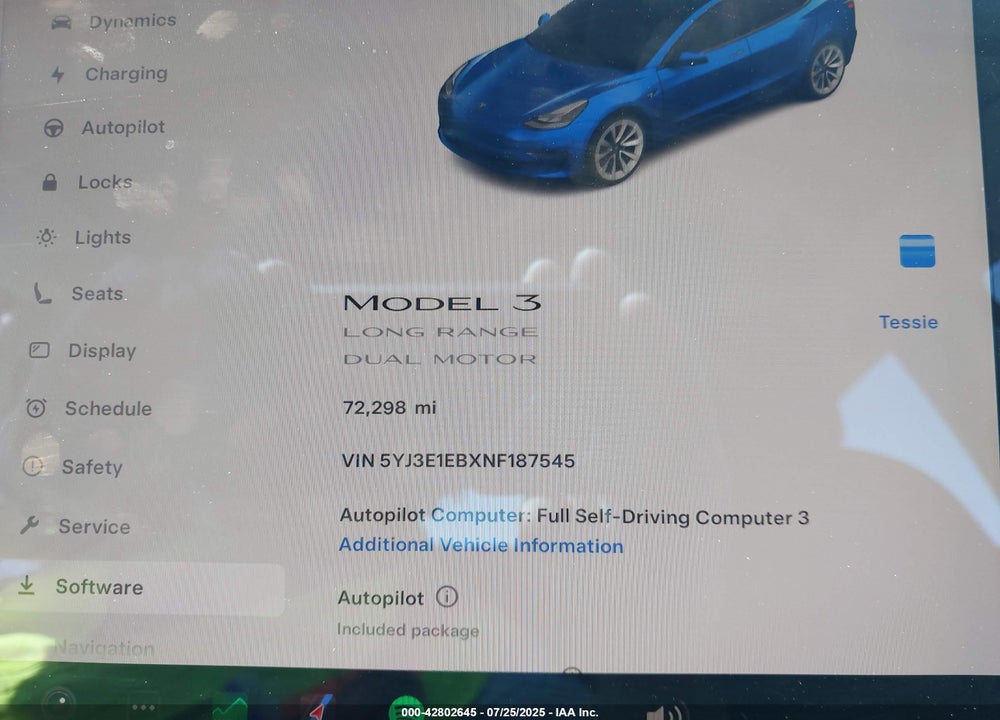 2022 TESLA MODEL 3 LONG RANGE DUAL MOTOR ALL-WHEEL DRIVE VIN: 5YJ3E1EBXNF187545