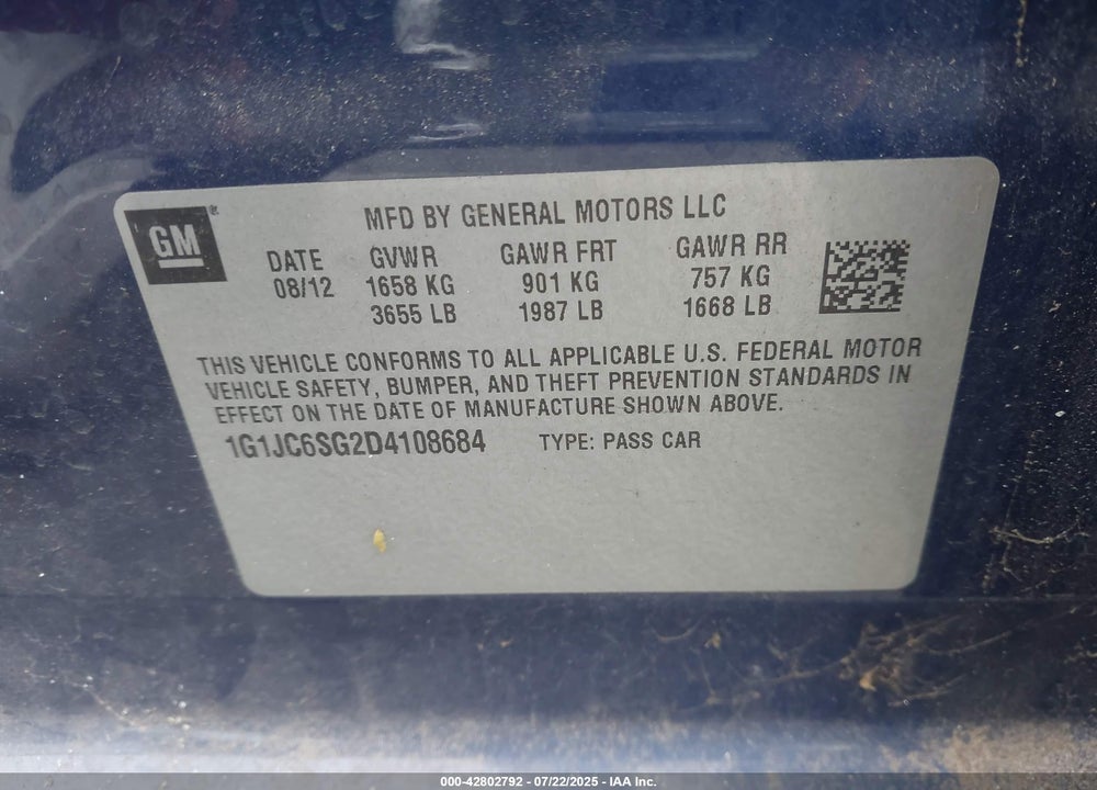2013 CHEVROLET SONIC VIN: 1G1JC6SG2D4108684