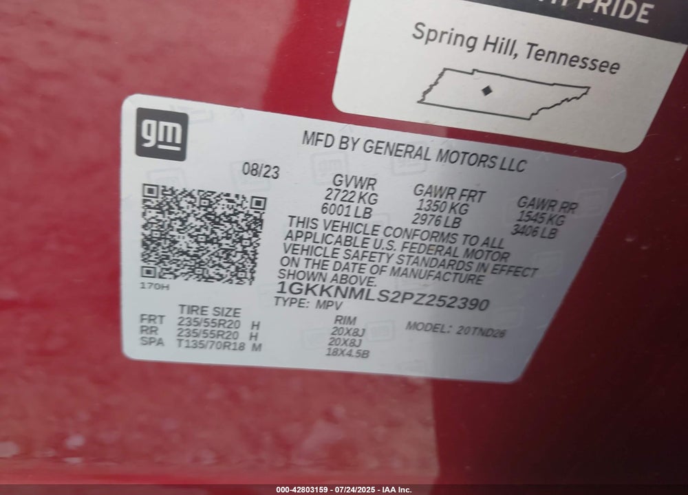 2023 GMC ACADIA VIN: 1GKKNMLS2PZ252390