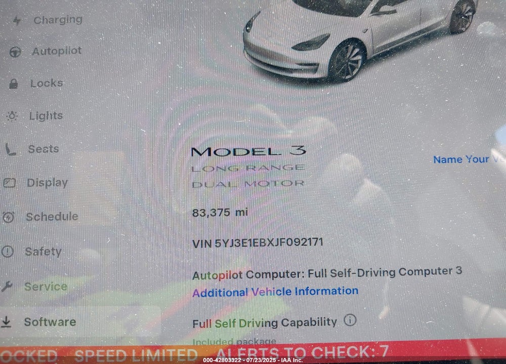 2018 TESLA MODEL 3 LONG RANGE/PERFORMANCE VIN: 5YJ3E1EBXJF092171