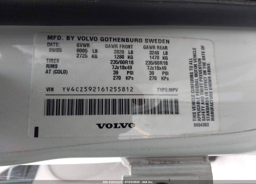 2006 VOLVO XC90 VIN: YV4CZ592161255812
