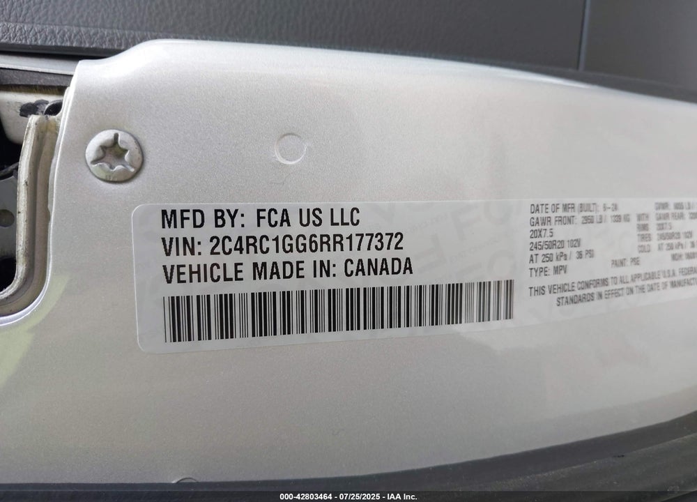 2024 CHRYSLER PACIFICA LIMITED VIN: 2C4RC1GG6RR177372