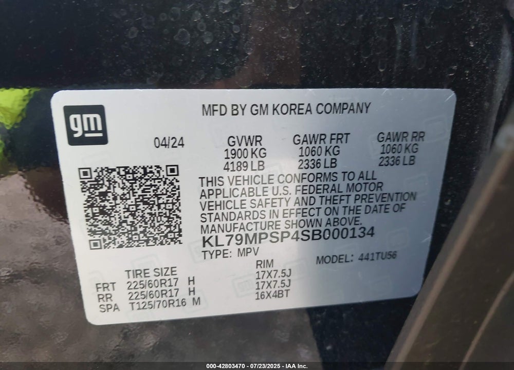 2025 CHEVROLET TRAILBLAZER VIN: KL79MPSP4SB000134