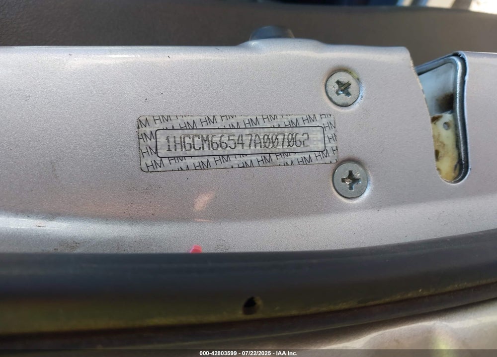 2007 HONDA ACCORD VIN: 1HGCM66547A007062