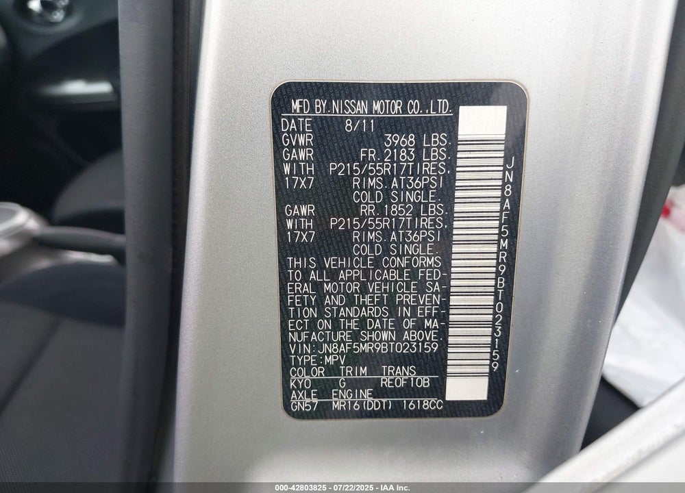 2011 NISSAN JUKE VIN: JN8AF5MR9BT023159