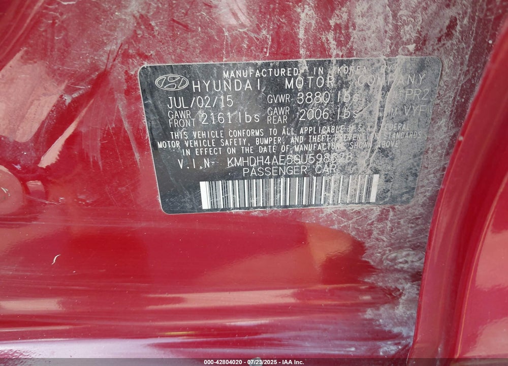 2016 HYUNDAI ELANTRA VIN: KMHDH4AE5GU598628