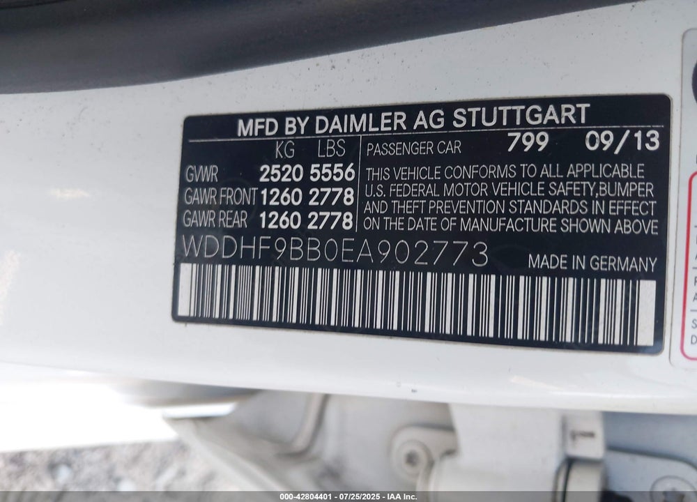 2014 MERCEDES-BENZ E-CLASS VIN: WDDHF9BB0EA902773