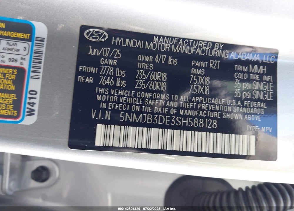 2025 HYUNDAI TUCSON VIN: 5NMJB3DE3SH588128